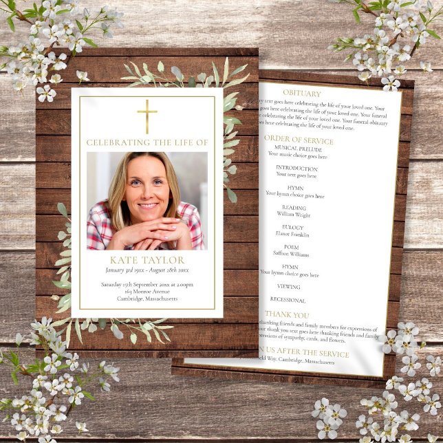 Programa Orden de Servicio Funeral Cristiano Rustico con Ve (Rustic Greenery Christian Funeral Order Of Service Program)