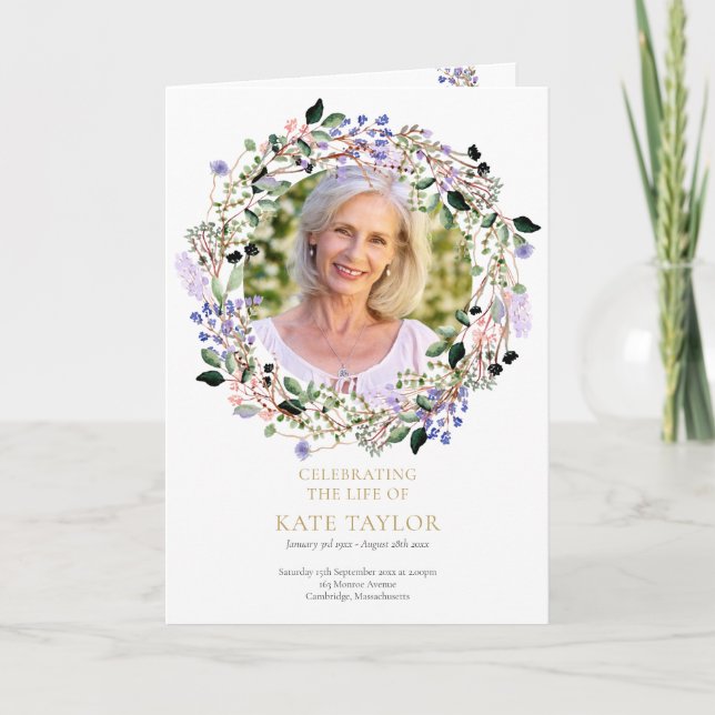 Programa Orden de Servicio Funeral Floral Lavanda Doblado (Anverso)