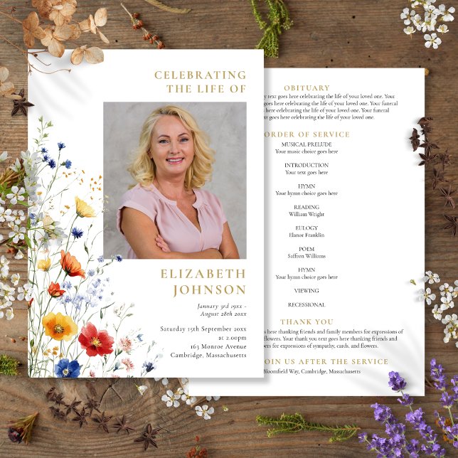 Programa Orden de Servicio Funeral Memorial Floral (Floral Memorial Funeral Order Of Service Program)