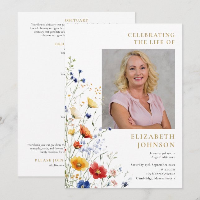 Programa Orden de Servicio Funeral Memorial Floral (Anverso / Reverso)