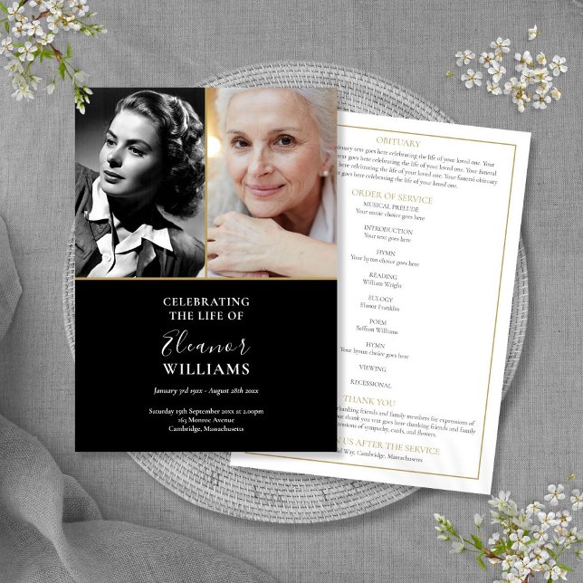 Programa Orden de servicio memorial fúnebre de 2 fotos (2 Photo Funeral Memorial Order Of Service Program)