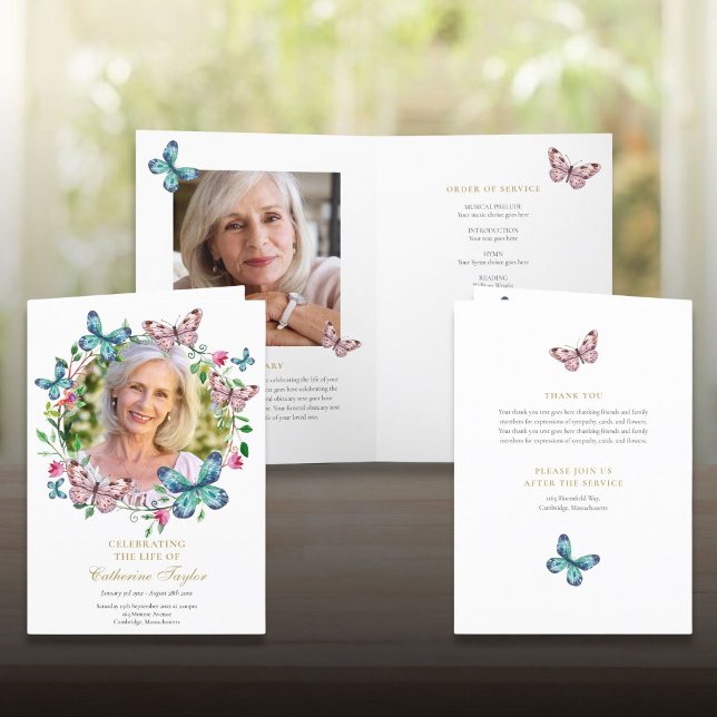 Programa Orden de Servicio Memorial Funeral Foto Mariposa (Funeral Memorial Order Of Service Butterfly Photo Program)