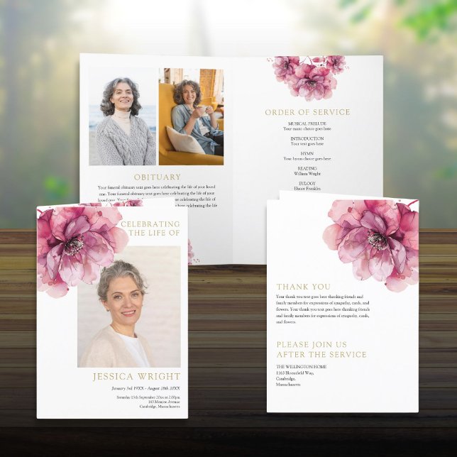 Programa Orden De Servicio Relleno Del Funeral De Floral (Floral Funeral Memorial Order Of Service Folded Program)