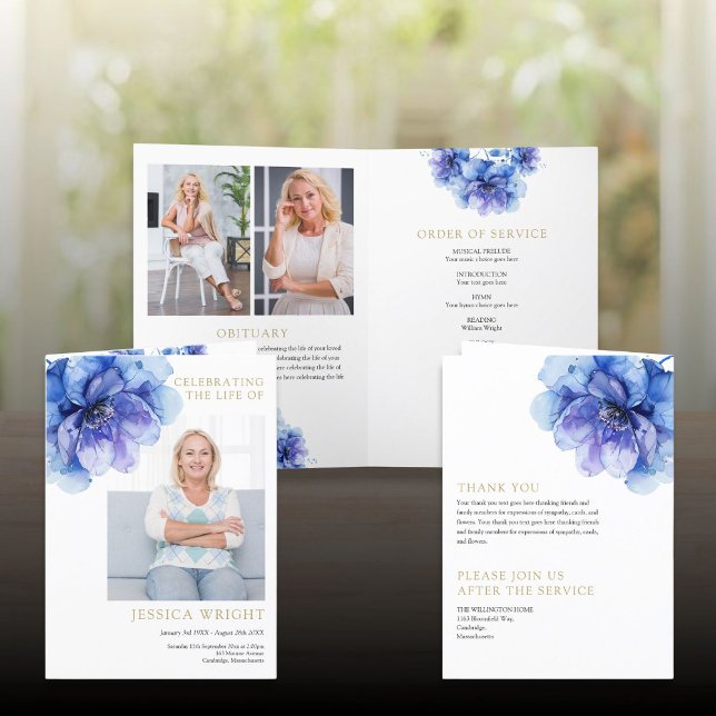 Programa Orden De Servicio Relleno Del Funeral De Floral (Floral Funeral Memorial Order Of Service Folded Program)