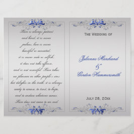 Programa Ornate Blue Silver Floral Swirls Wedding