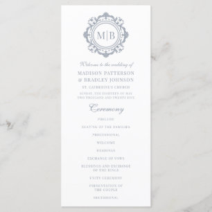 Programa Ornate Floral Monograma Boda Elegante Plata
