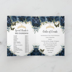 Programa Oro floral azul marino Quinceañera Orden de evento
