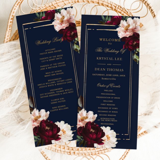 Programa Oscuro Moody Burgundy Rubor Navy Boda Floral Azul (Subido por el creador)