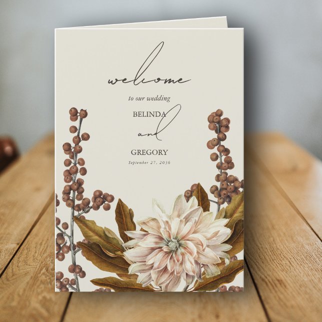Programa Otoño Floral Tones de tierra acuarela Boda otoño (Autumn Floral Earthy Tones Watercolor Fall Wedding Program)
