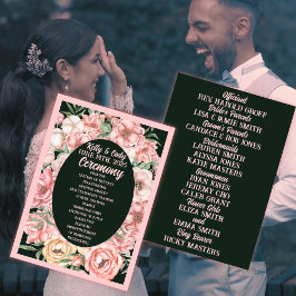 Programa Oval rosado y beige de flores en Boda verde profun