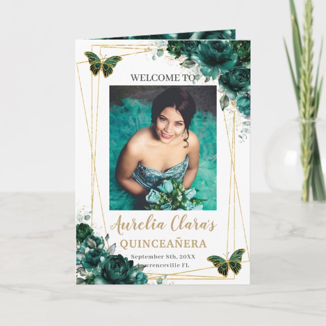 Programa Padrinos de fotos de Quinceanera de floral verde e (Anverso)