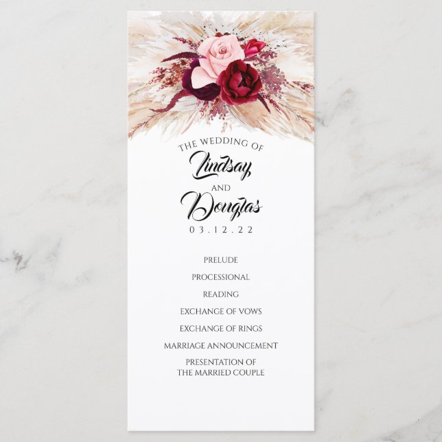Programa Pampas Grass Burgundy Red Modern Wedn Wedds Progra (Anverso)