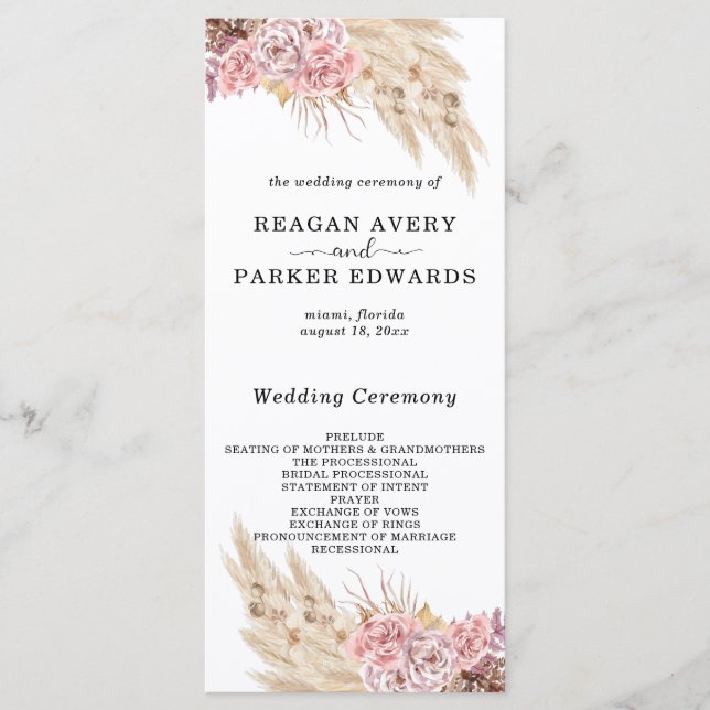 Programa Pampas Grass Dried Floral Rosa Púrpura Boda (Anverso)