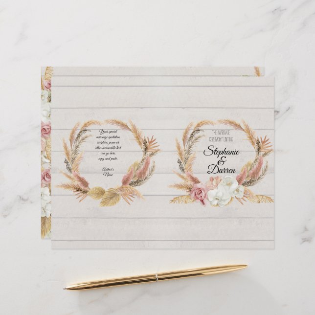 Programa Pampas Palm Pink Floral White Wood Weddin (Anverso/Reverso In Situ)