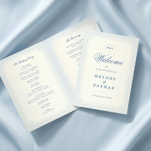 Programa Papel Plegado Clásico de Bodas con Rayas Azules Cl