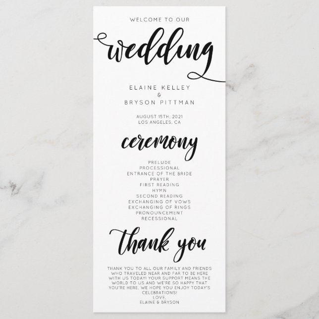 Programa para la ceremonia de boda elegante (Anverso)