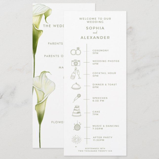 Programa para una boda moderna. (Anverso / Reverso)