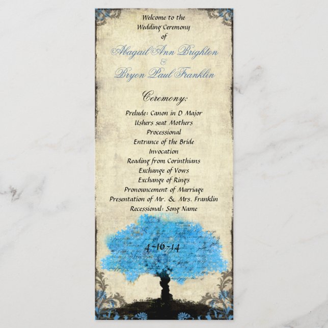 Programa Pareja de Matrimonio Vintage de árbol de  (Anverso)