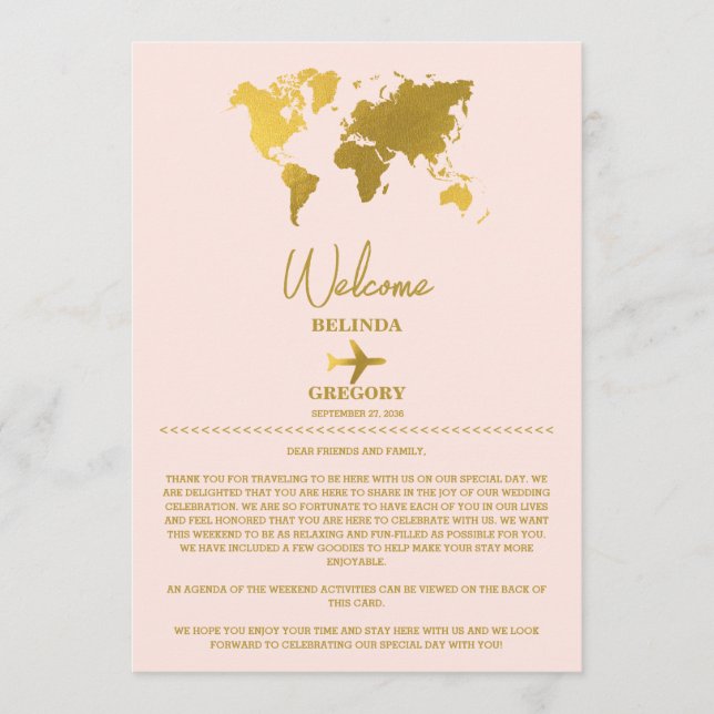 Programa Pasaporte de Boda Gold Blush Pink Itinerario (Anverso)