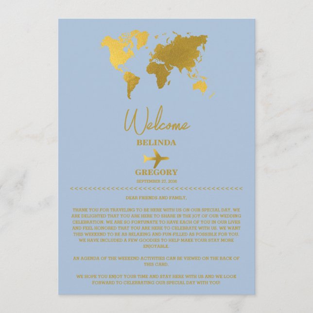 Programa Pasaporte de Boda Polvo de Oro Azul Itinerario (Anverso)