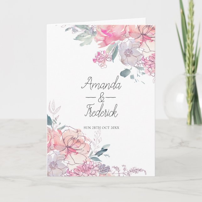 Programa Pastel acuarela Doodle Boda Floral Boda (Anverso)