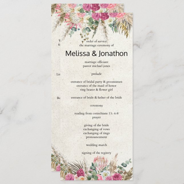 Programa Pastel Boho Neutral de Boda Floral (Anverso / Reverso)