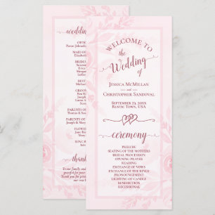 Programa Pastel de Rosa Acuarela Peonías Boda Elegante