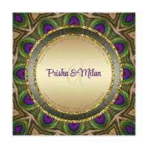 Peacock Feathers Purple Green Gold Indian Boda