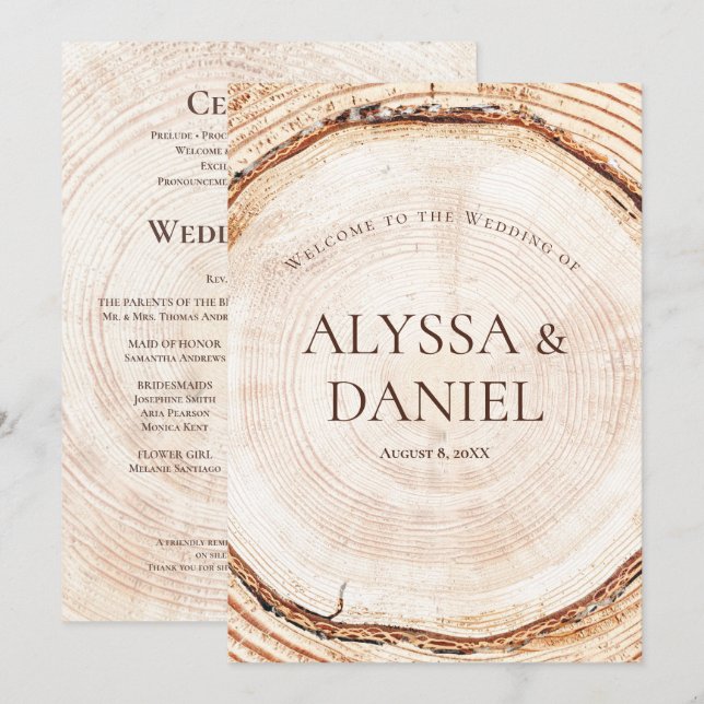 Programa Personalizado de Boda Rústica con Corteza (Anverso / Reverso)