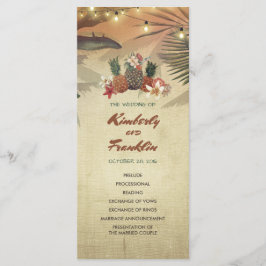 Programa Pineapple Palm String Lights Beach Wedding Program