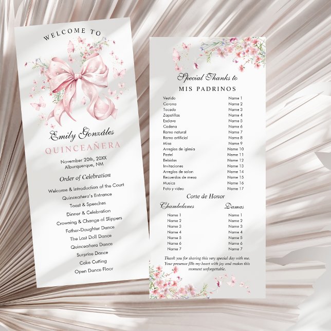 Programa Pink Bow Pearls Quinceañera Orden de eventos (Subido por el creador)