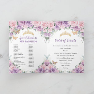 Programa Pink Lilac Floral Quinceañera Orden de eventos