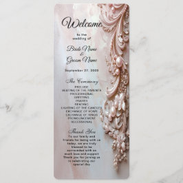 Programa Pink Ornate Pearl and Floral Wedding Program