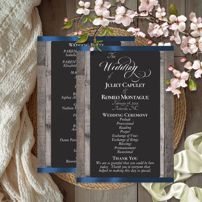 Programa Pizarra en madera y cinta azul oscuro - Boda (Subido por el creador)