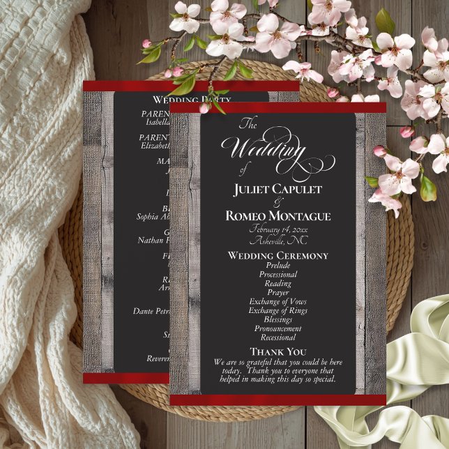 Programa Pizarra en Madera y Listón Rojo - Boda (Subido por el creador)