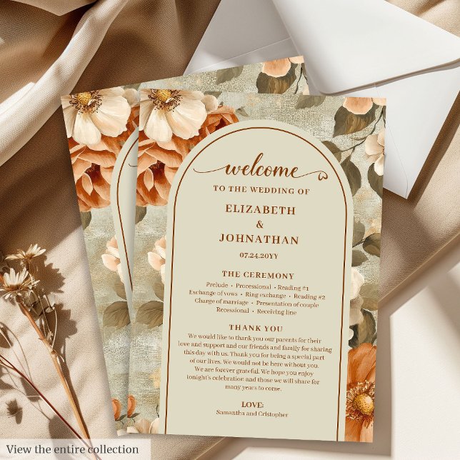 Programa Plan de Boda Floral Boho Elegante Marfil y Salvia (Stylish Boho Rusty Ivory Sage Floral Wedding Program)