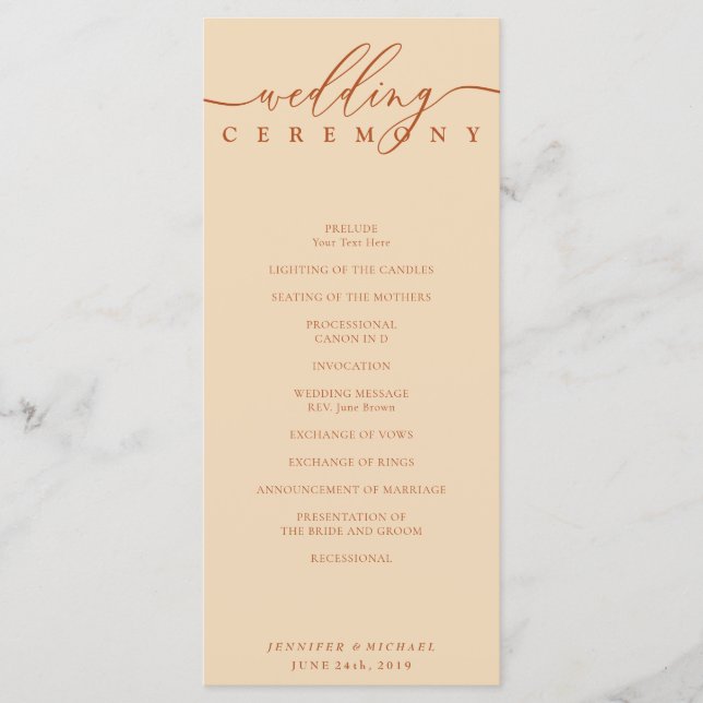 Programa Plan de Ceremonia Boda de Terracotta (Anverso)