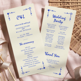 Programa plano azul horizontal retro manuscrito