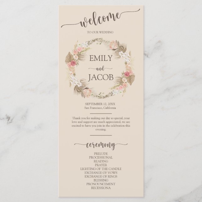 Programa plano con guión de escritura floral Boho  (Anverso)