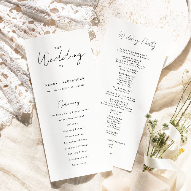 Programa plano de Boda de guiones blancos modernos (Subido por el creador)