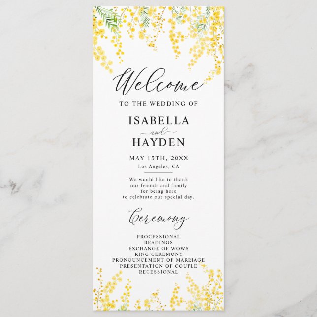 Programa plano de Boda floral de primavera amarill (Anverso)
