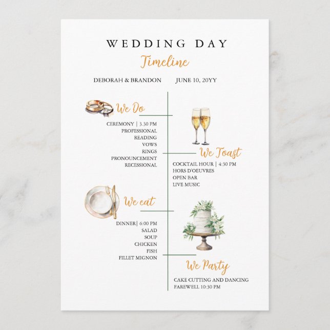 Programa Plano de Cronología de Boda en Acuarela (Anverso)