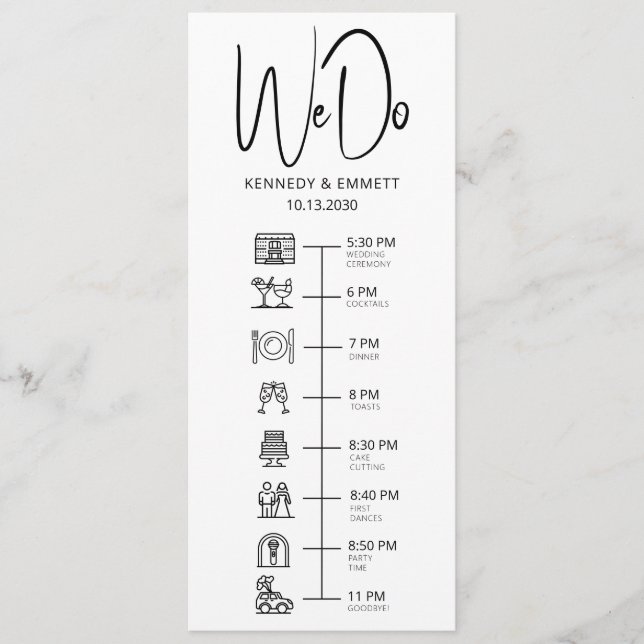 Programa Plano de Cronología del Día de la Boda 'W (Anverso)