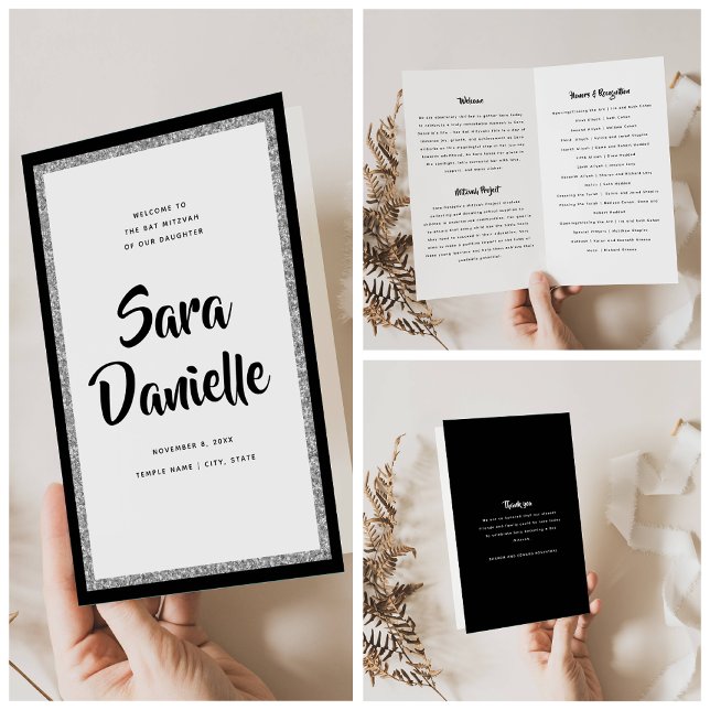 Programa Plegable de Bat Mitzvah Plateado Brillant (Subido por el creador)