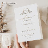 Programa plegable de Boda de oro blanco monograma 