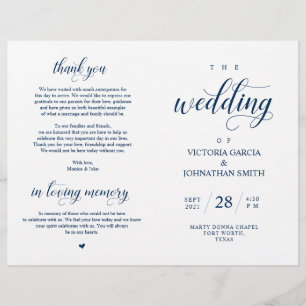 Programa plegable de la ceremonia de Boda azul de 