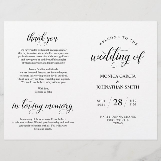 Programa plegable de la ceremonia de Boda elegante (Anverso)