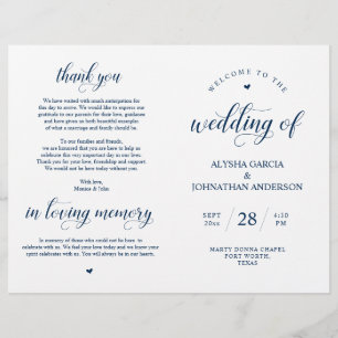 Programa plegable de la ceremonia de Boda elegante