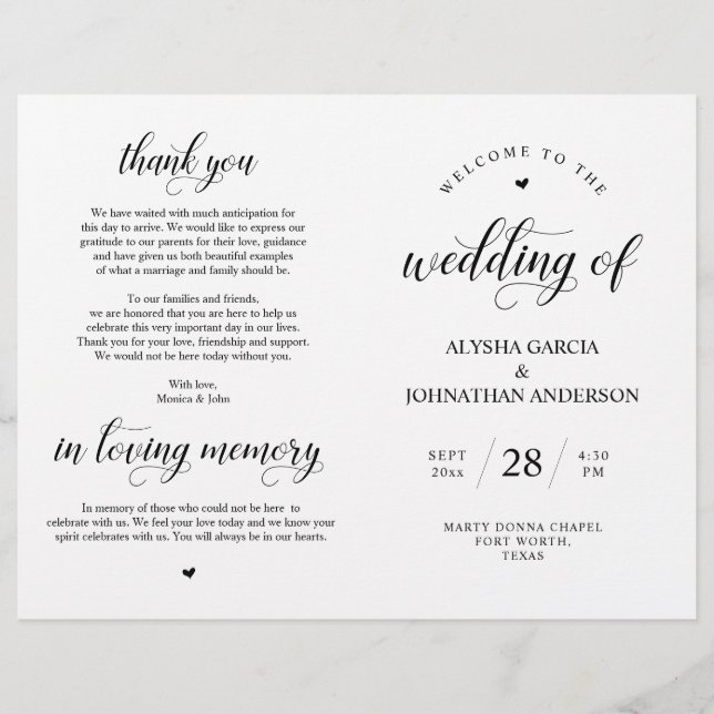 Programa plegable de la ceremonia de Boda elegante (Anverso)