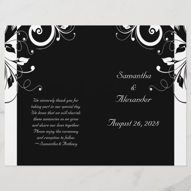 Programa plegable Swirl inverso en blanco y negro (Anverso)